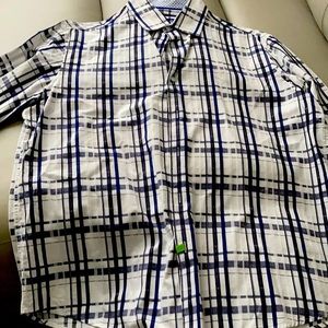 Men’s Large Button Down Shirt. Navy and White fine cotton Plaid